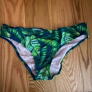 Green Palm Leaves bikini bottom with ruched seam